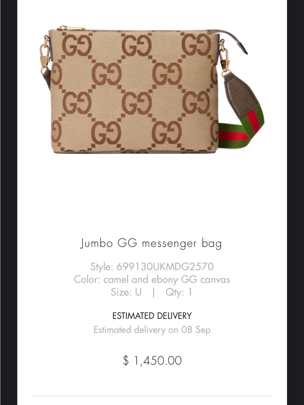 Gucci GG Canvas Crossbody in Camel with Green-Red Web Strap